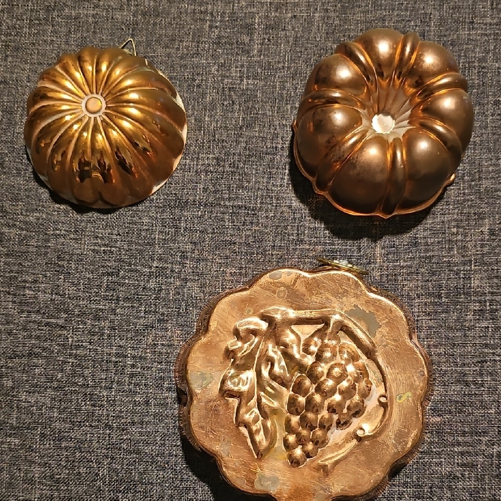 Vintage 3 Copper Molds Set Wall Decor Home Kitchen Mid Century Art Deco Tin
